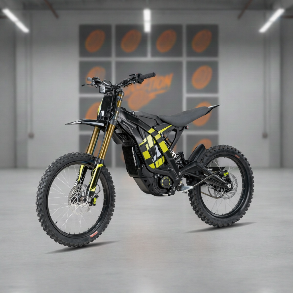 Sur-Ron Light Bee X next to the idea of an electric mountain bike