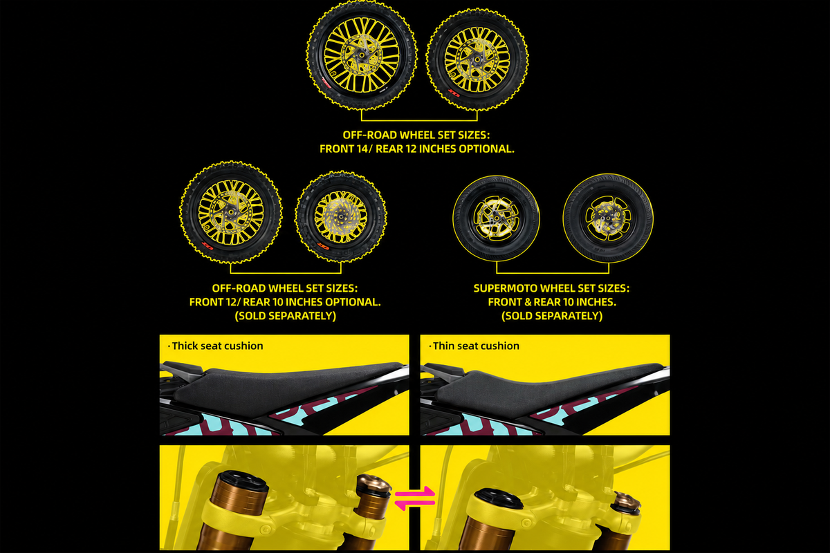 Adjustable seat height positions on the 2026 Sur-Ron Hyper Bee