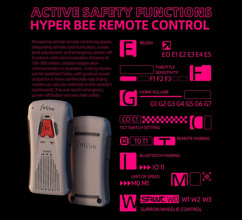 2026 Sur-Ron Hyper Bee active safety functions and parental remote control settings
