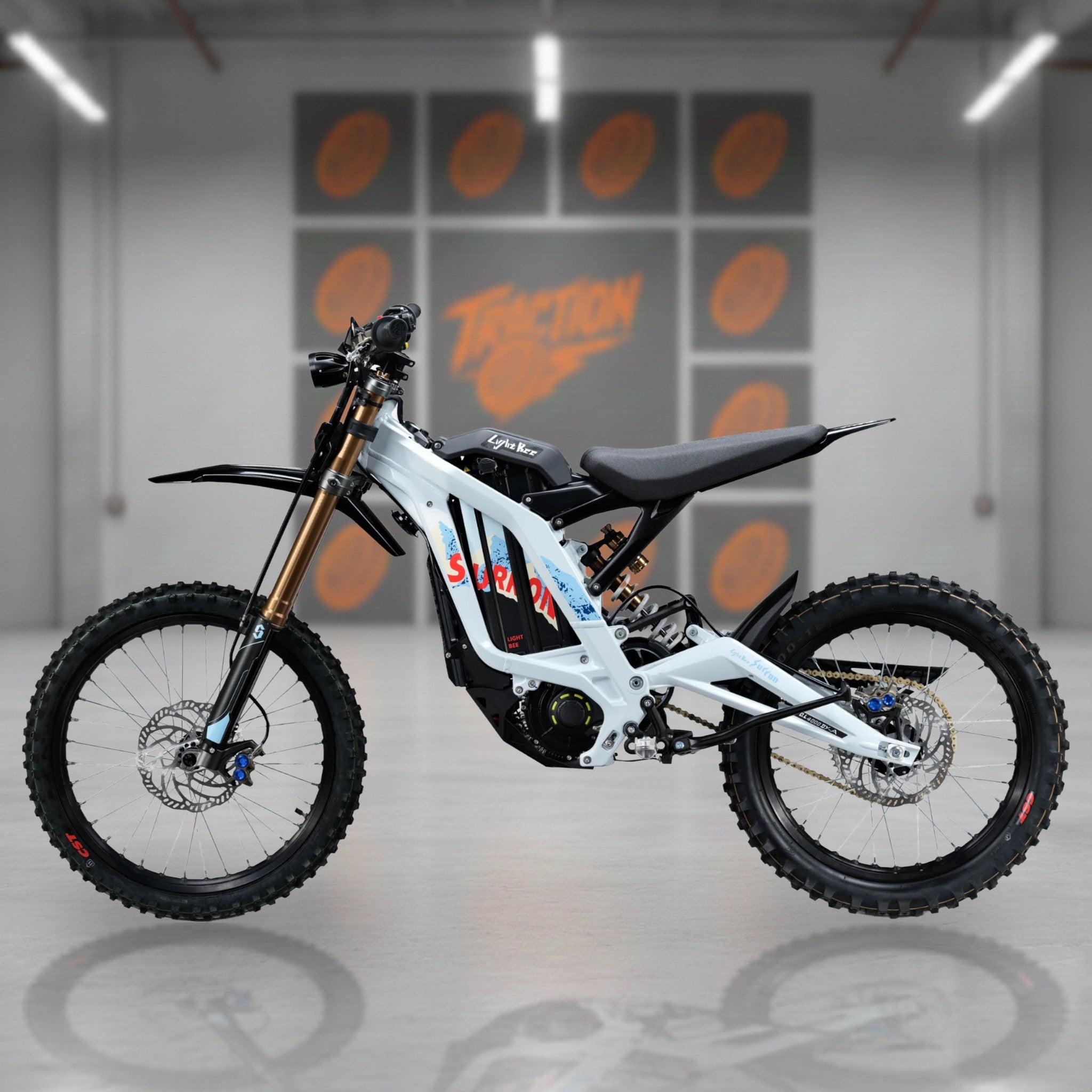 2026 Sur-Ron Light Bee X in White, side profile, Traction Bikes warehouse