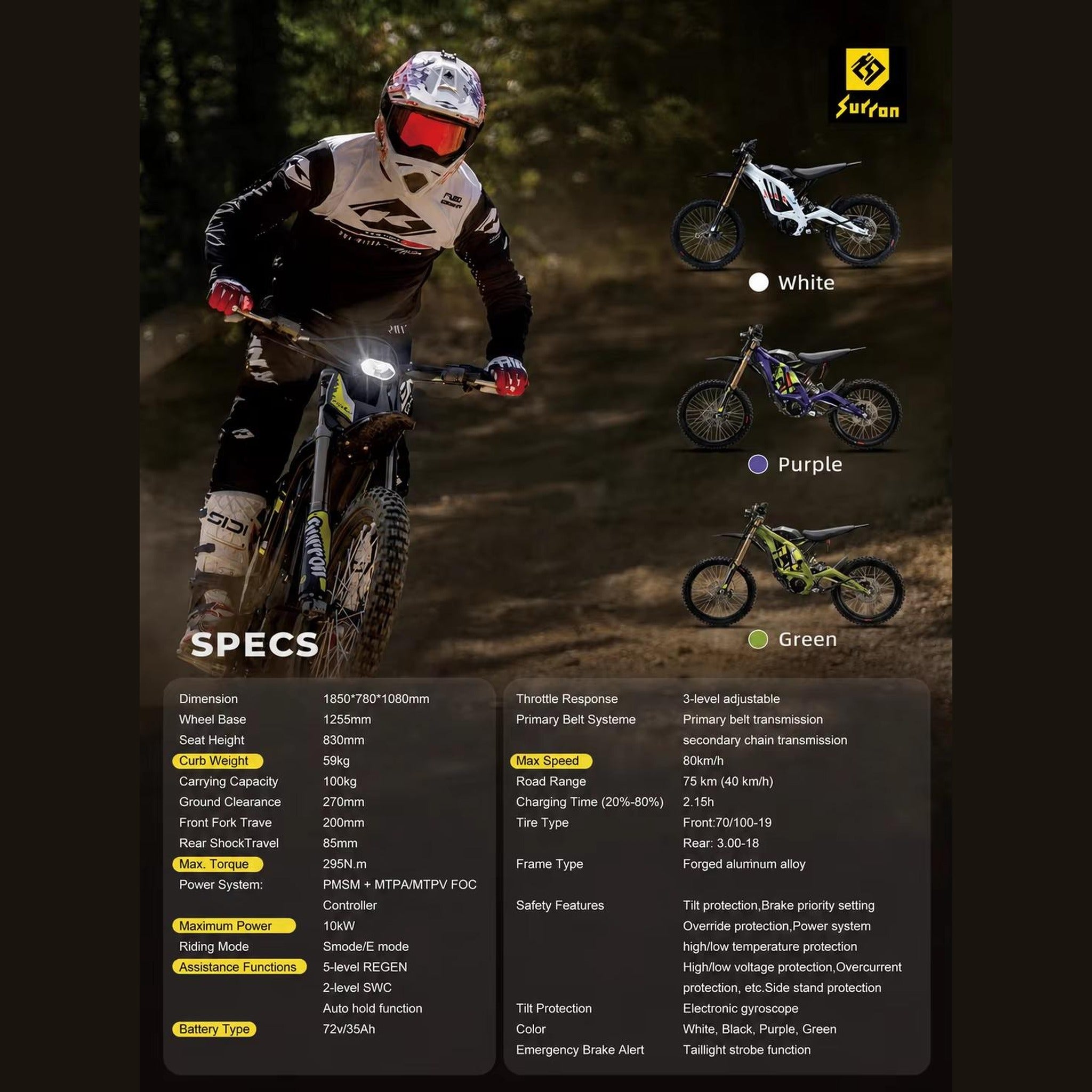 2026 Sur-Ron Light Bee X spec sheet with full technical specifications
